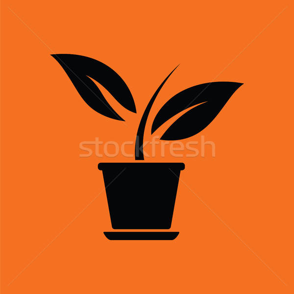 Roślin doniczka ikona pomarańczowy czarny kwiat Zdjęcia stock © angelp