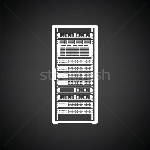 Foto stock: Rack · de · servidores · icono · blanco · negro · negocios · ordenador · Internet