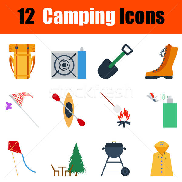 Flat design camping icon set Stock photo © angelp
