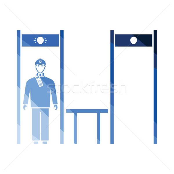 Stadium metal detector frame with inspecting fan icon Stock photo © angelp