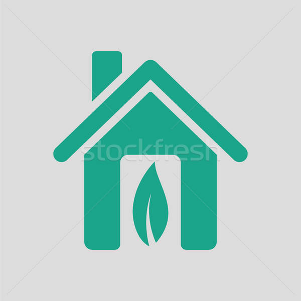 Ecológico casa folha ícone cinza verde Foto stock © angelp