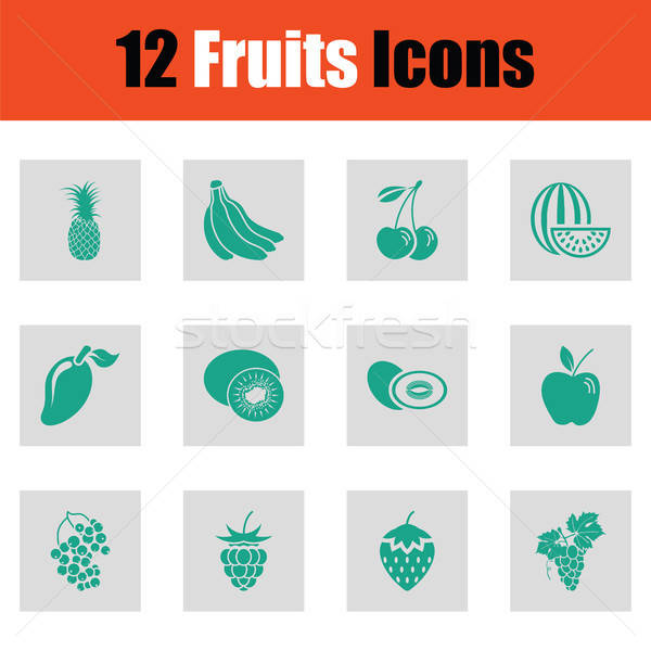 [[stock_photo]]: Fruits · icônes · vert · gris