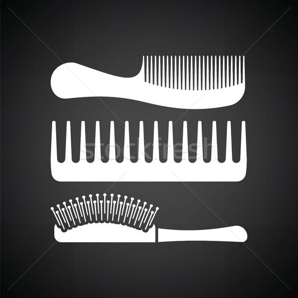 Brosse à cheveux icône blanc noir cheveux noir dessin [[stock_photo]] © angelp