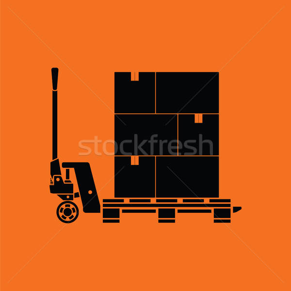 Stock foto: Hand · hydraulische · Boxen · Symbol · orange · schwarz