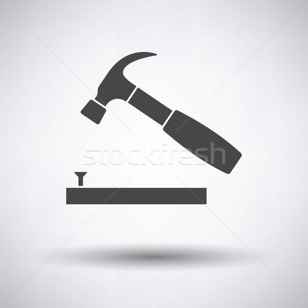 [[stock_photo]]: Icône · marteau · battement · clou · gris · construction