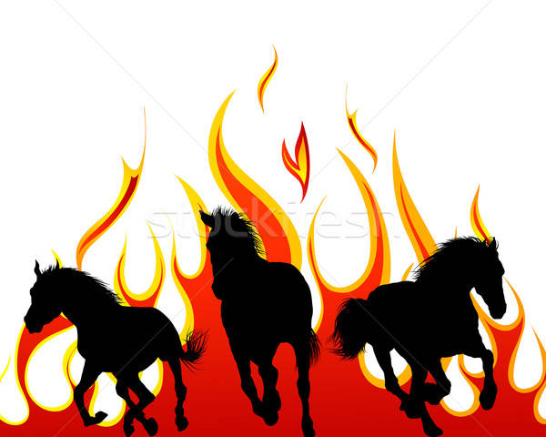 Flamme chevaux cheval silhouettes feu corps [[stock_photo]] © angelp