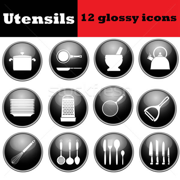 Set kitchen utensil glossy iconsSet kitchen utensil glossy icons Stock photo © angelp