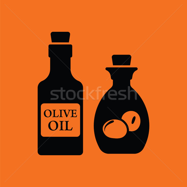 Sticlă ulei de măsline icoană portocaliu negru alimente Imagine de stoc © angelp