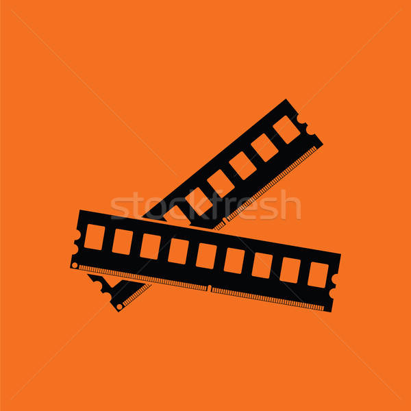 [[stock_photo]]: Ordinateur · mémoire · icône · orange · noir · pouvoir