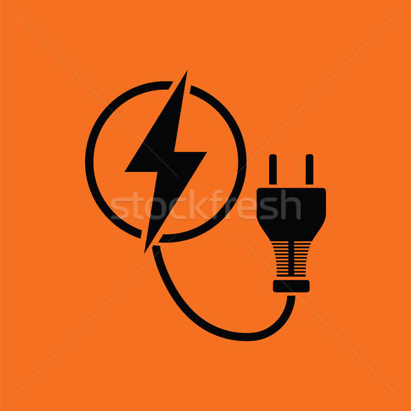 Elektrische plug icon oranje zwarte internet Stockfoto © angelp