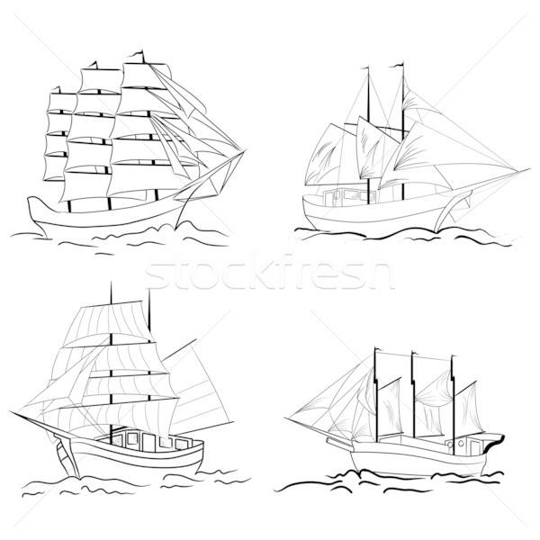 Set of sketch sailing vessel Stock photo © angelp