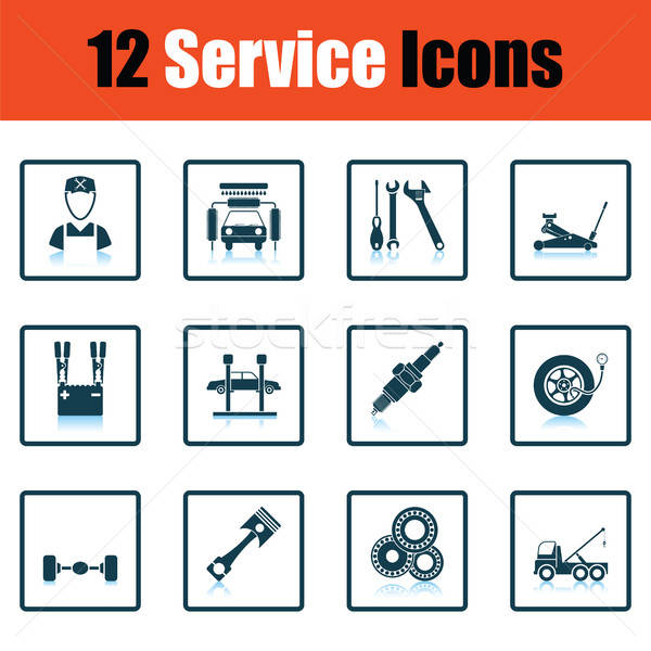 Szett tizenkettő szolgáltatás állomás ikon szett ikonok Stock fotó © angelp