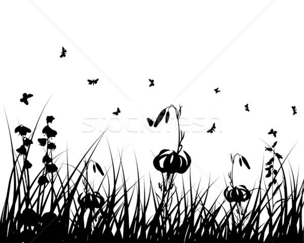 Fleur silhouettes vecteur herbe horizons insectes Photo stock © angelp