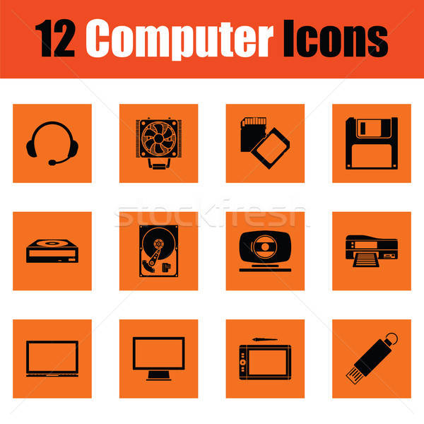 Establecer los iconos de ordenador naranja diseno portátil tecnología Foto stock © angelp