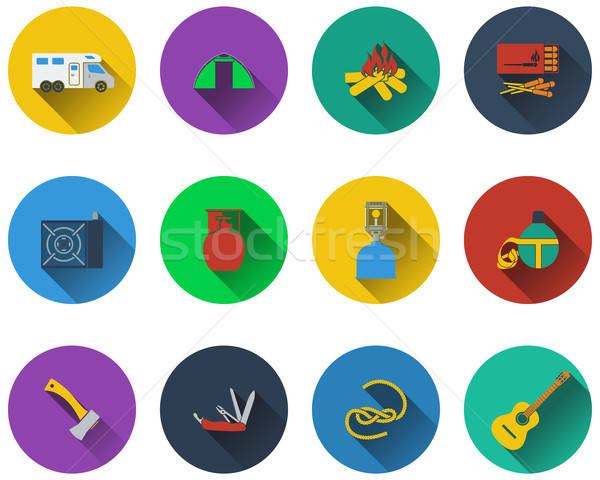 Set of camping icons in flat design Stock photo © angelp