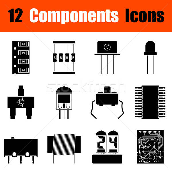 Conjunto eletrônico componentes doze preto Foto stock © angelp