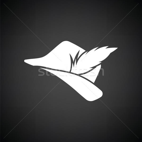 Avcı şapka tüy ikon siyah beyaz arka plan Stok fotoğraf © angelp