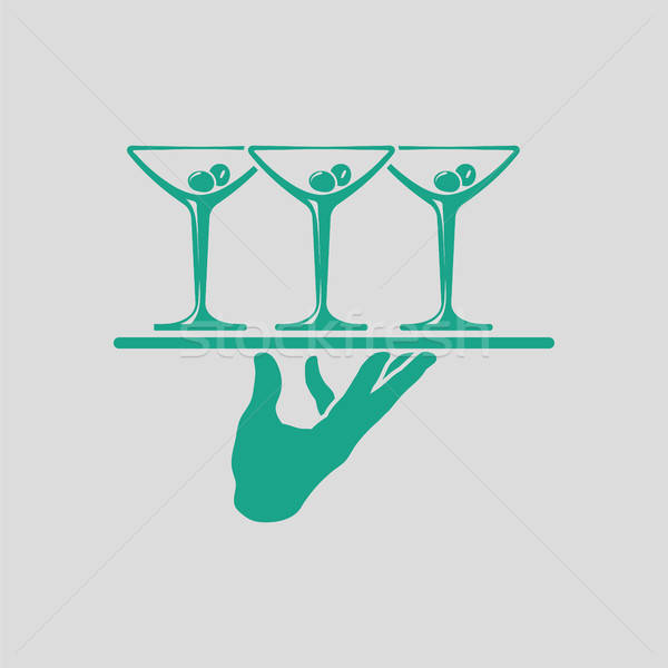 Pincér kéz tart tálca martini szemüveg Stock fotó © angelp