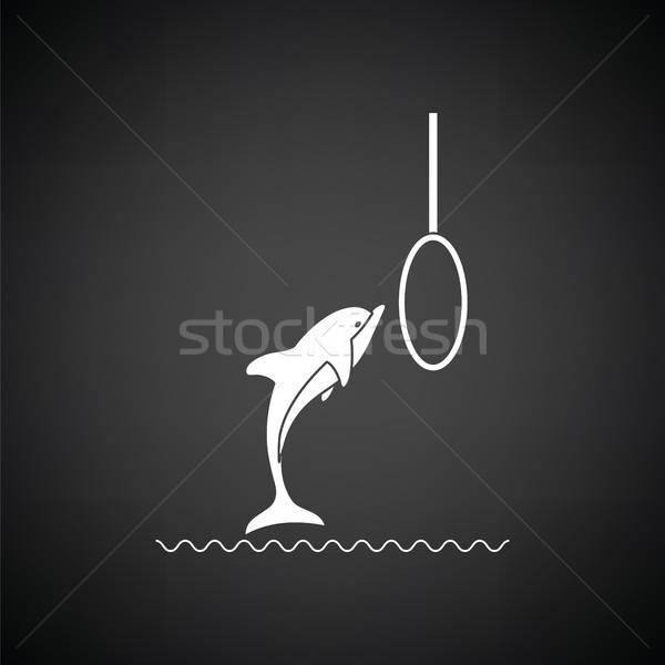 Stok fotoğraf: Atlamak · yunus · ikon · siyah · beyaz · balık · deniz