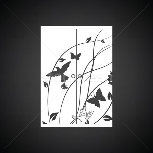 Criança guarda-roupa ícone preto e branco crianças borboleta Foto stock © angelp