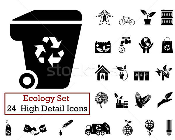 24 ekologia ikona czarny kolor Zdjęcia stock © angelp