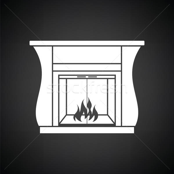 Chimenea puertas icono blanco negro casa fuego Foto stock © angelp