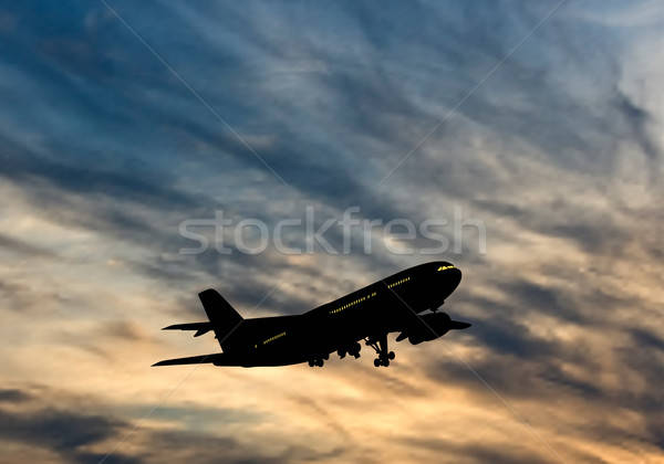 Düzlem gökyüzü jet uçak siluet bulanık Stok fotoğraf © angelp