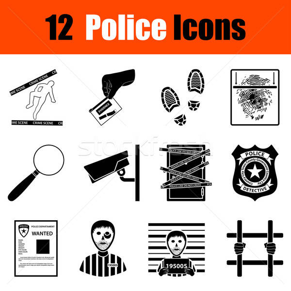 Szett rendőrség ikon szett tizenkettő fekete ikonok Stock fotó © angelp