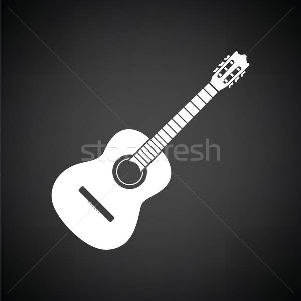 Akoestische gitaar icon zwart wit muziek hand gitaar Stockfoto © angelp