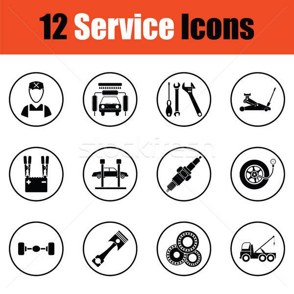 Szett tizenkettő szolgáltatás állomás ikon szett ikonok Stock fotó © angelp