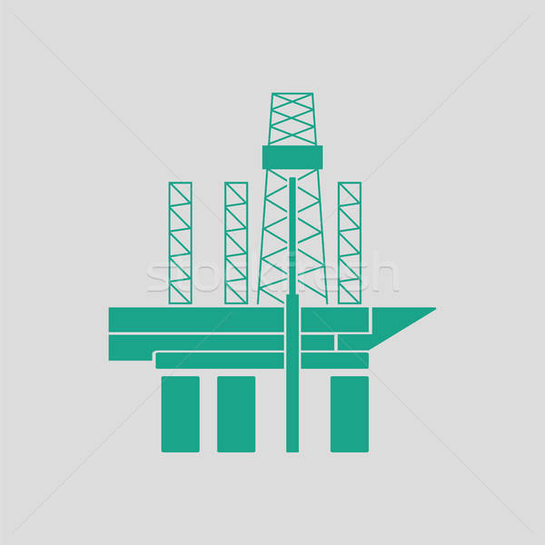 [[stock_photo]]: Pétrolières · mer · plate-forme · icône · gris · vert