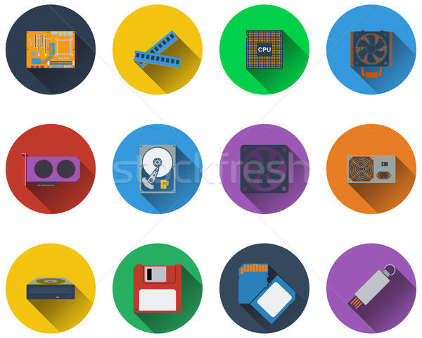 Set of computer hardware icons in flat design Stock photo © angelp