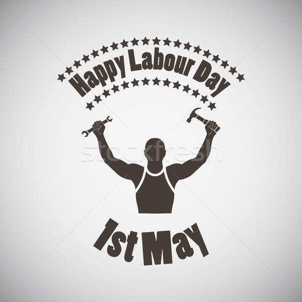 Emblem Silhouette Arbeitnehmer Hand glücklich Stock foto © angelp