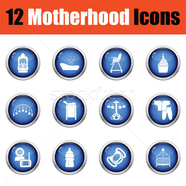 Set Mutterschaft Symbole glänzend Taste Stock foto © angelp