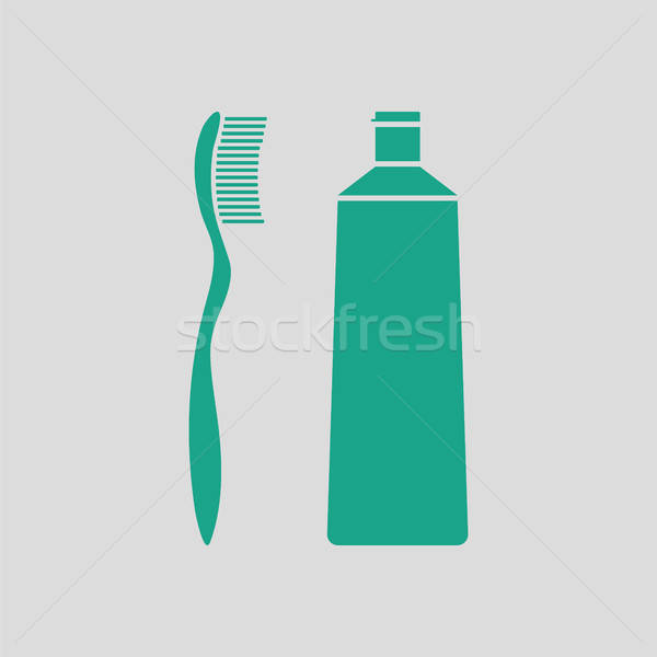 Zahnpasta Pinsel Symbol grau grünen Gesundheit Stock foto © angelp