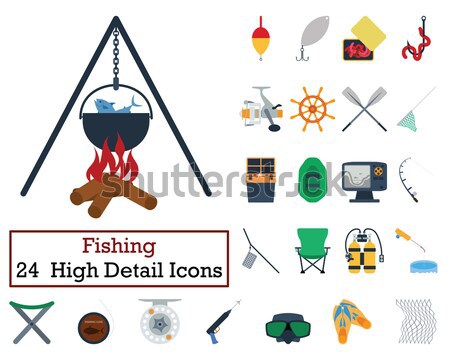 Flat design fishing icon set Stock photo © angelp