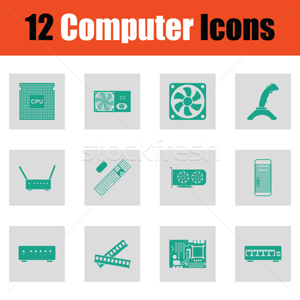 Establecer los iconos de ordenador verde gris diseno ordenador Foto stock © angelp