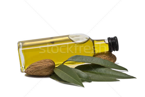 Stock foto: Mandel · Öl · Mandeln · Flasche · isoliert · weiß