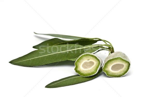 Foto stock: Amêndoa · cortar · folhas · verde