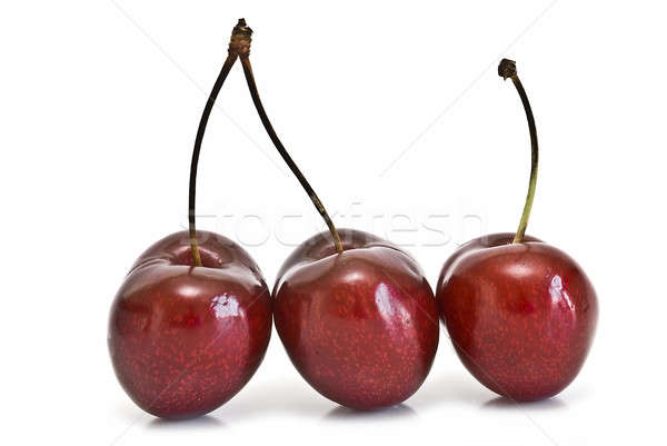 Сток-фото: три · вишни · свежие · изолированный · белый · фрукты