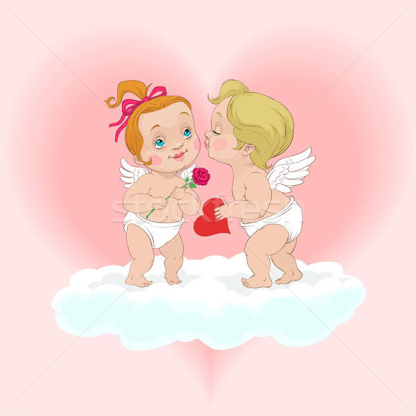 Engel kiss Junge Mädchen präsentiert Stock foto © animagistr