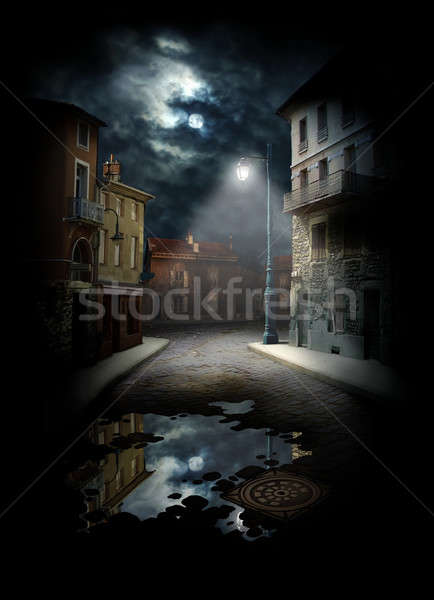 Nacht Straße Himmel Kunst Lampe Stock foto © animagistr