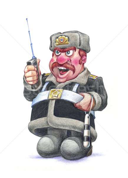 Ruso policía guerrero dibujo escanear Foto stock © animagistr