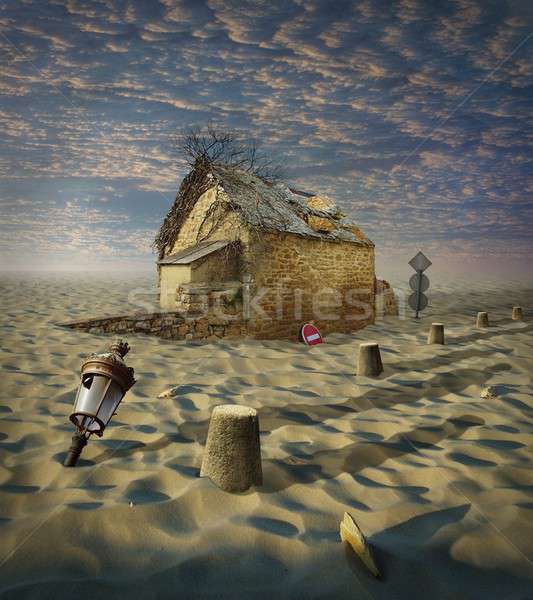 Verloren Wüste Quelle alte Haus Himmel Stock foto © animagistr