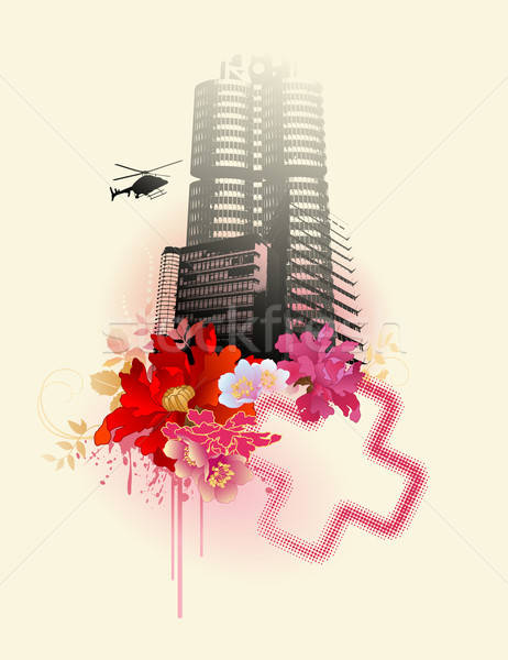 Stedelijke collage stadsgezicht bloemen abstract Stockfoto © Anja_Kaiser