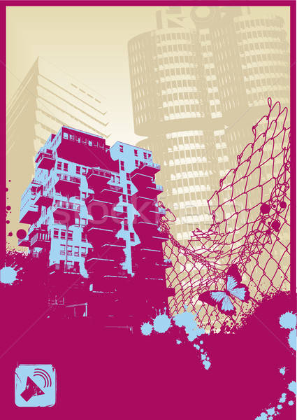 [[stock_photo]]: Fête · grunge · urbaine · illustration · clôture · papillon
