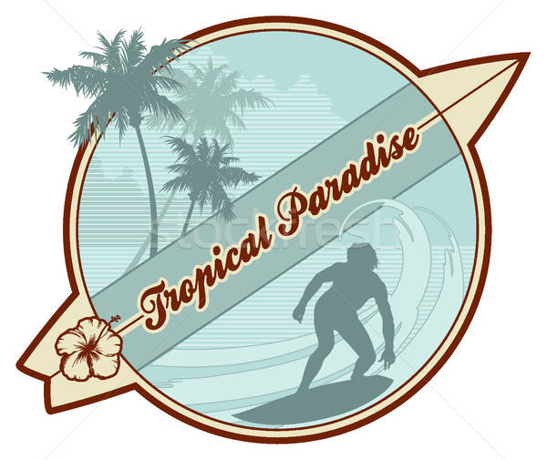 Tropical paradis vară ilustrare Surfer bord Imagine de stoc © Anja_Kaiser