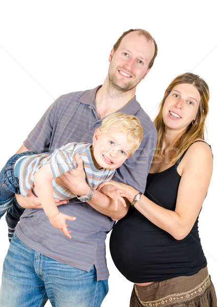 Happy family with pregnant mother playing Isolated Stock photo © anmalkov