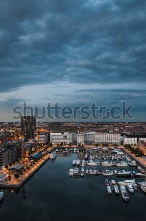 Aerial view to the harbor of Antwerp from the roof Stock photo © anmalkov
