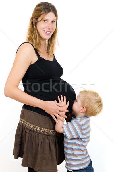 Pregnant mother with a little boy brother Stock photo © anmalkov